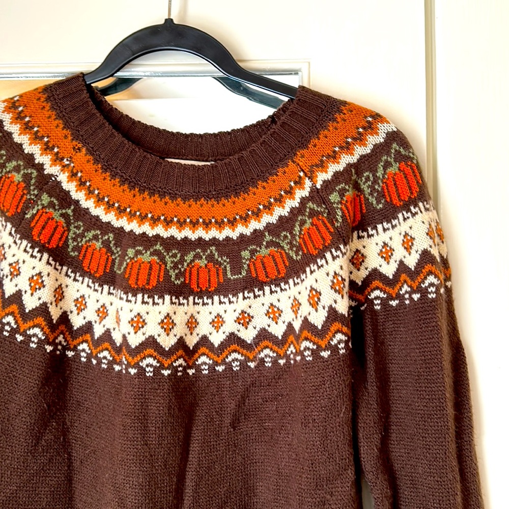 Kiel James Patrick Brown and Orange Sweater